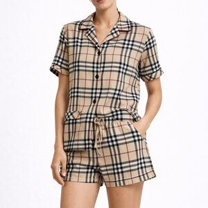 $495 VINTAGE Burberry Plaid Pajamas 2004 Authentic XL Cotton Button Down Shorts